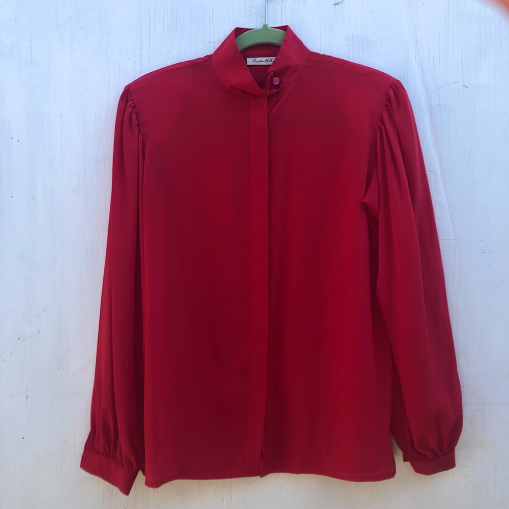 Austin Hill mock turtleneck button down red blouse